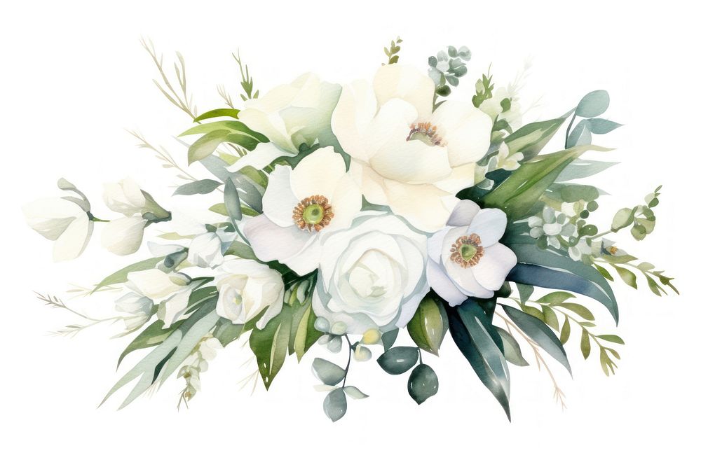 A white flower bouquet plant rose white background. AI generated Image by rawpixel.