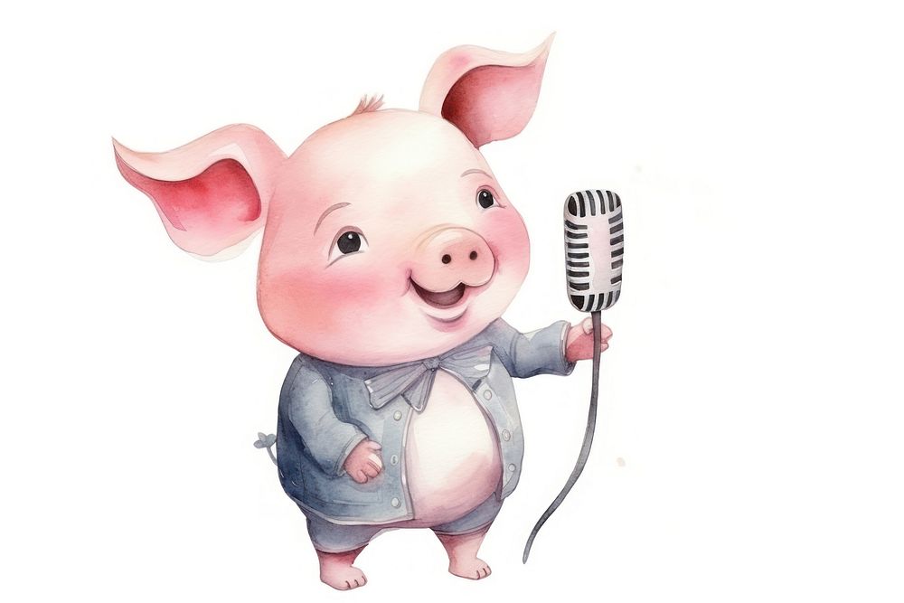 Pig singing cute white background representation. AI generated Image by rawpixel.