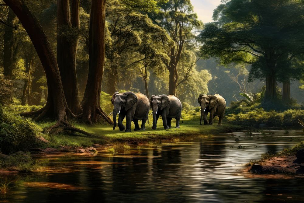 Elephants walking wildlife nature forest. AI generated Image by rawpixel.