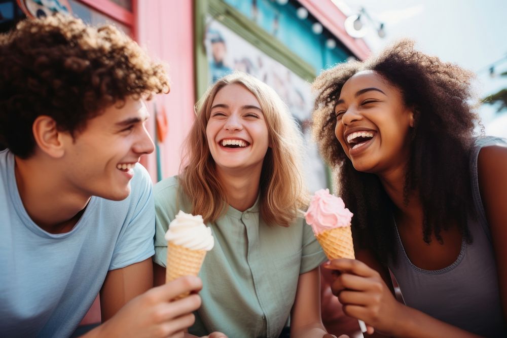 Friendship laughing outdoors dessert. AI generated Image by rawpixel.