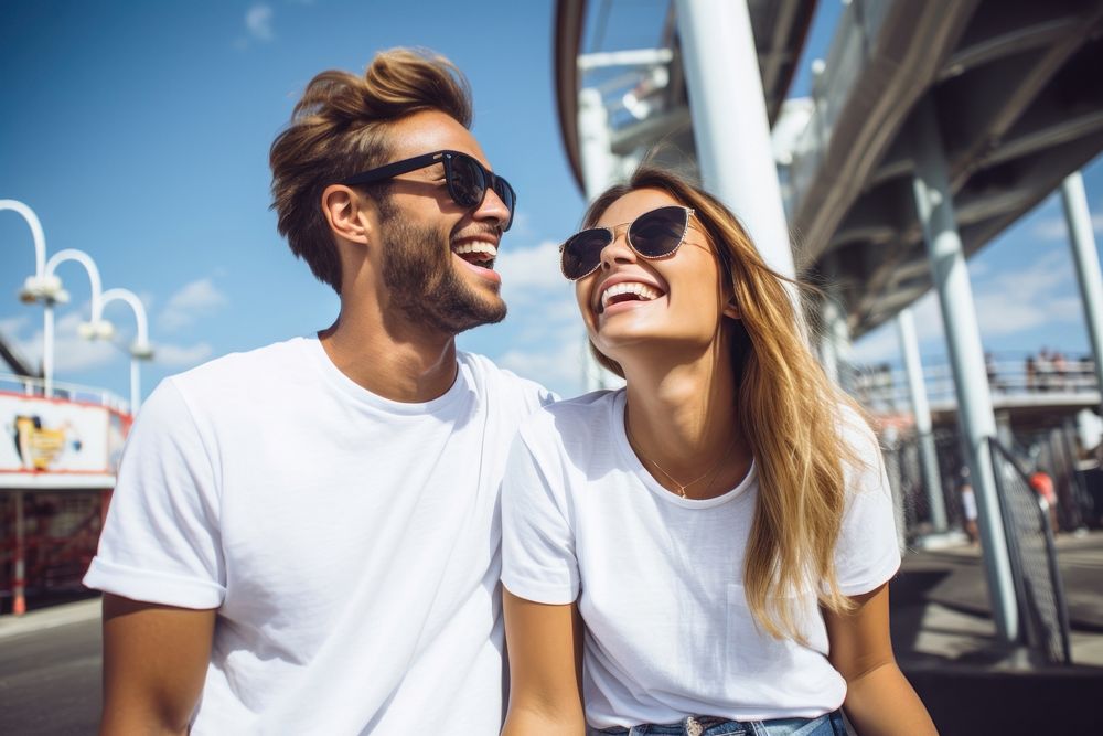 Sunglasses laughing summer adult. AI generated Image by rawpixel.
