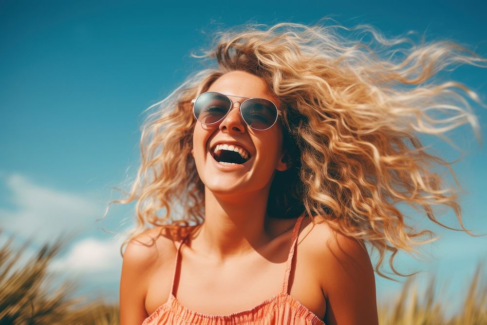 Happy friend having fun outdoor laughing outdoors summer. AI generated Image by rawpixel.