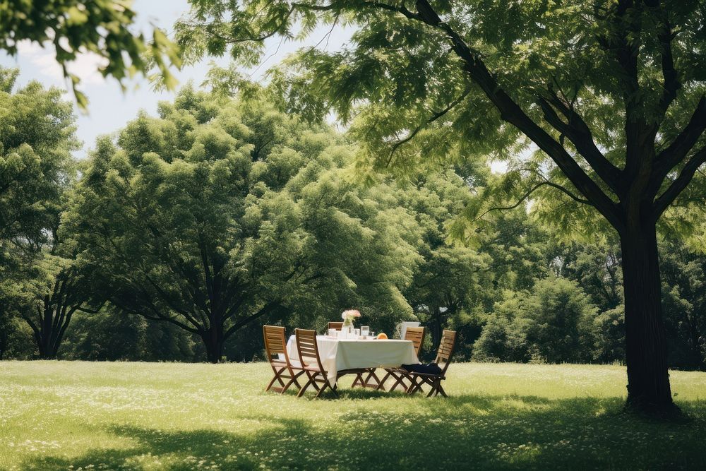 Park furniture outdoors woodland. AI generated Image by rawpixel.