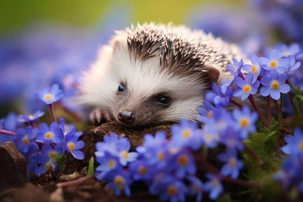 Cute hedgehog flower outdoors animal. 