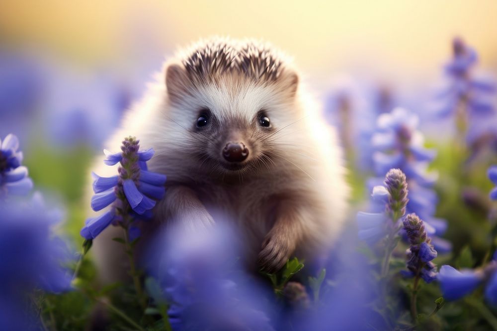 Cute hedgehog flower outdoors animal. 