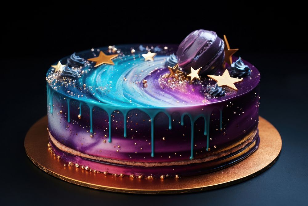 Delicious cake dessert galaxy icing. 