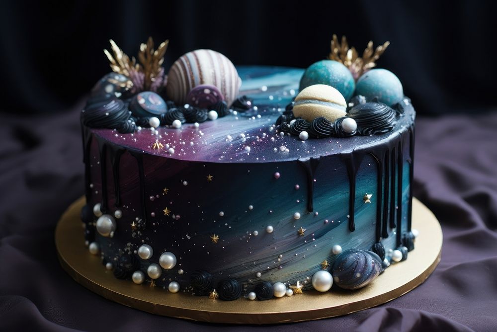 Delicious galaxy cake decoration dessert food. 