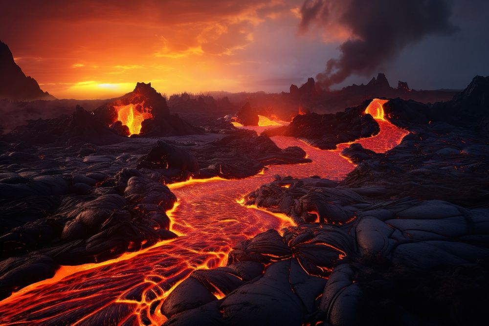Volcano lava landscape mountain. AI generated Image by rawpixel.