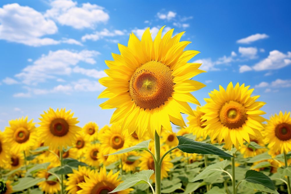 Sunflower field sky agriculture outdoors. AI generated Image by rawpixel.