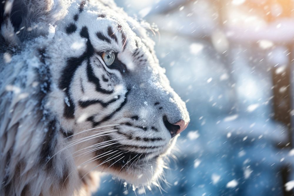 White tiger face wildlife outdoors animal. AI generated Image by rawpixel.