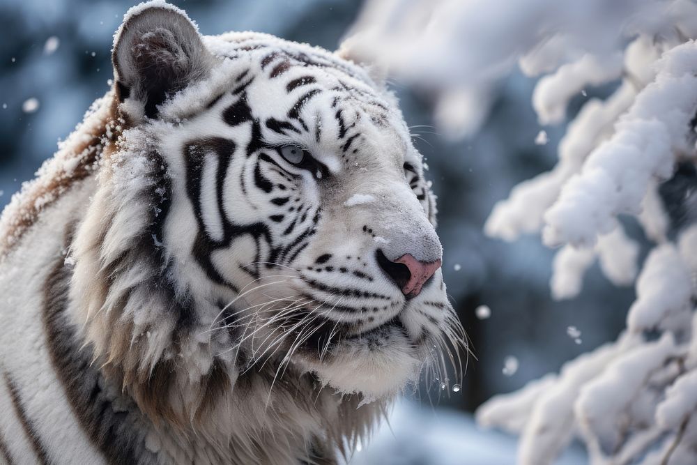 White tiger face wildlife animal mammal. AI generated Image by rawpixel.