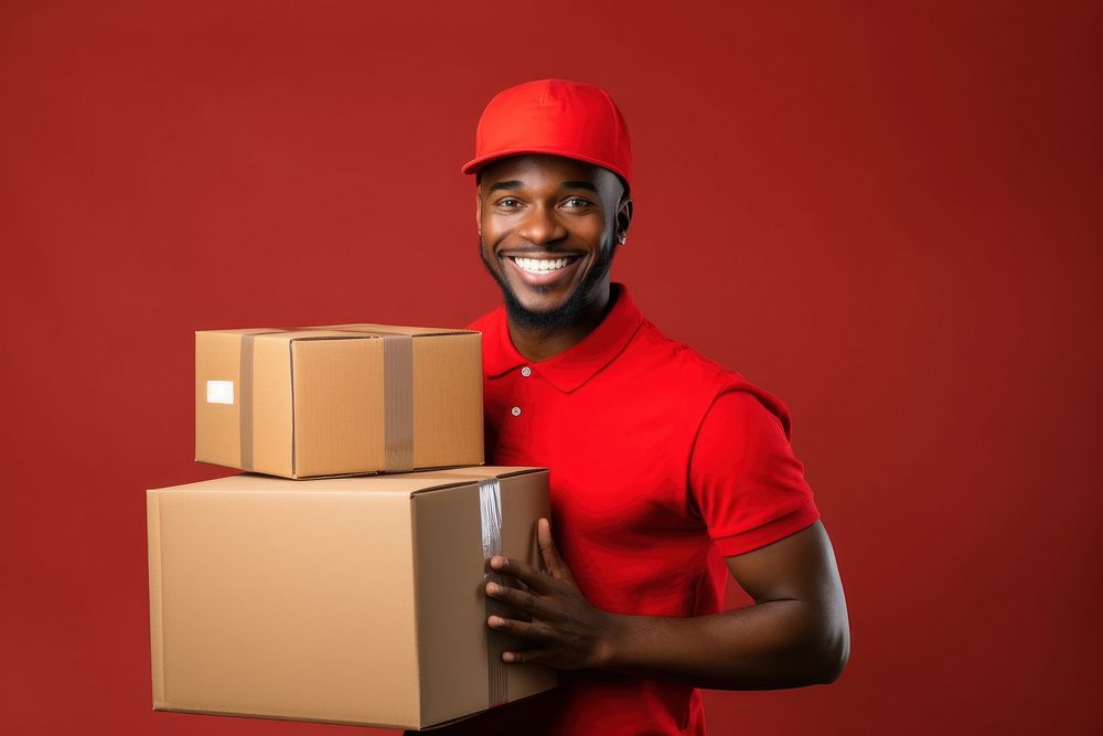 Black delivery man box cardboard delivering. AI generated Image by rawpixel.