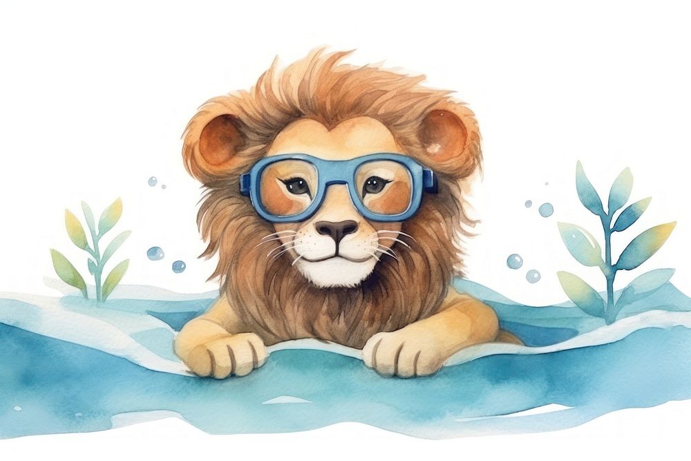 Lion swimmer animal wildlife glasses. AI generated Image by rawpixel.