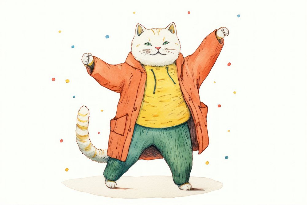 Cat dancing drawing sketch representation. 