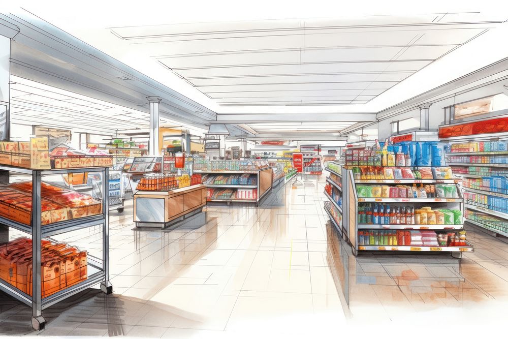 Supermarket architecture greengrocer consumerism. AI generated Image by rawpixel.