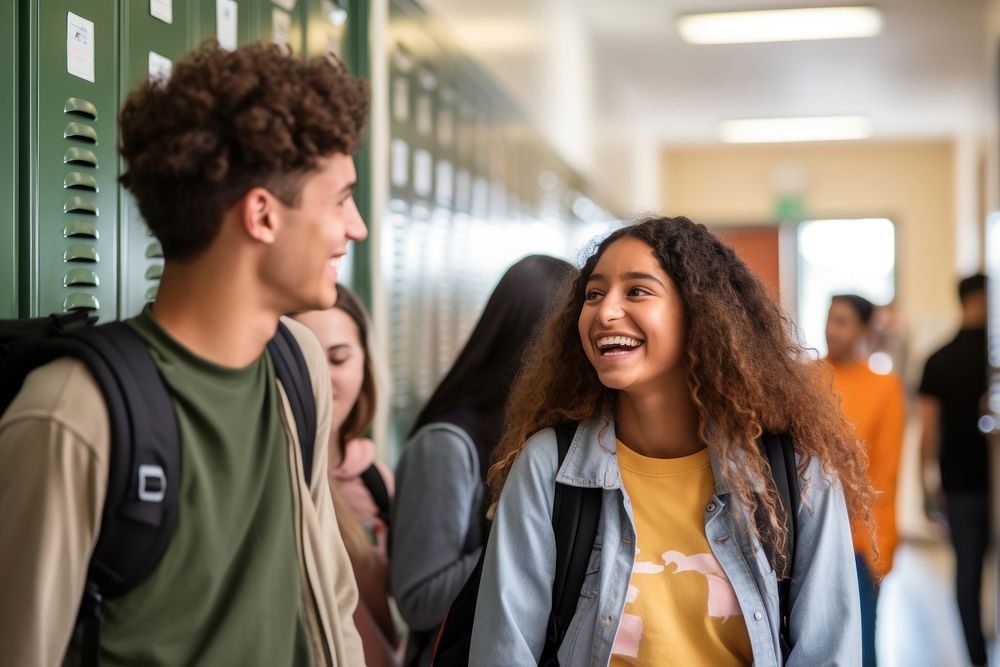 High school students talking adult happy. AI generated Image by rawpixel.
