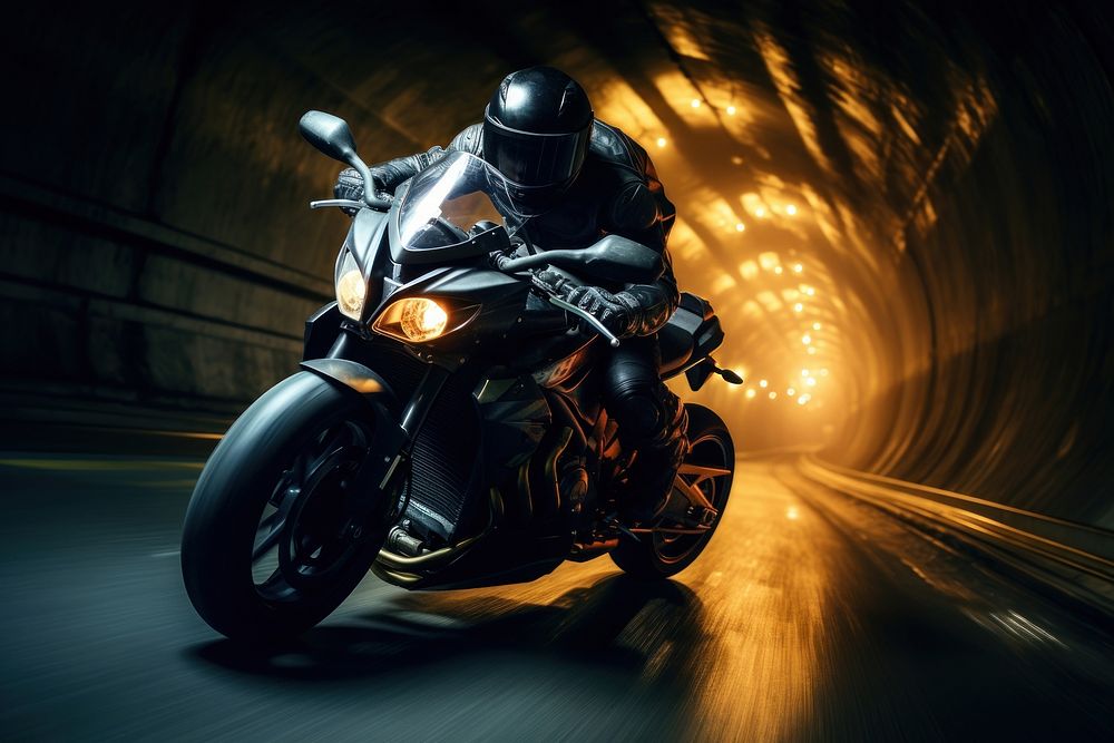 Riding motorcycle tunnel adult vehicle. AI generated Image by rawpixel.