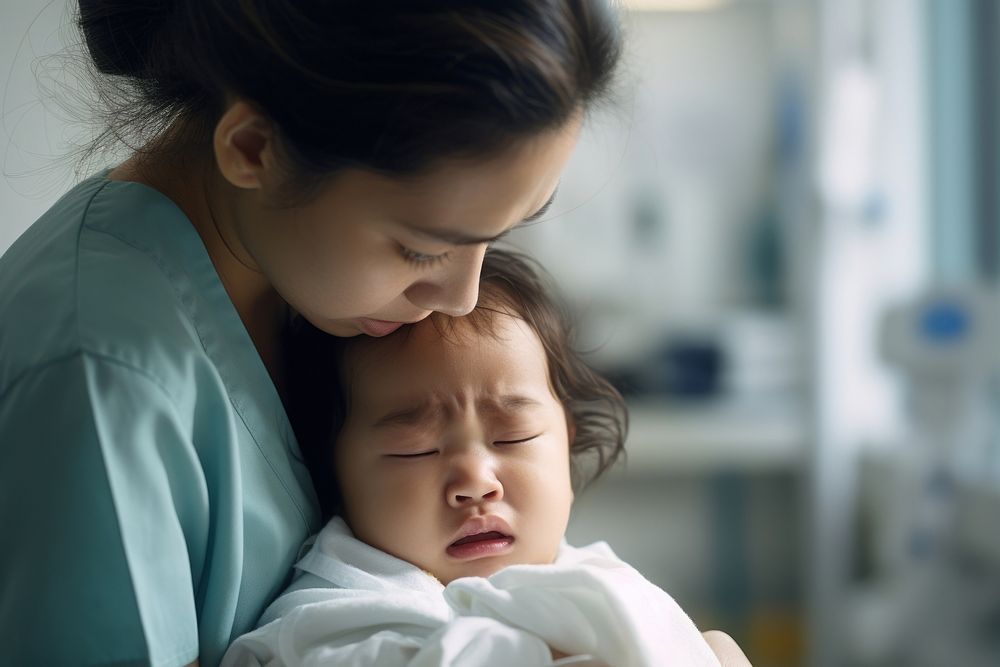 Crying baby hospital nurse. AI generated Image by rawpixel.