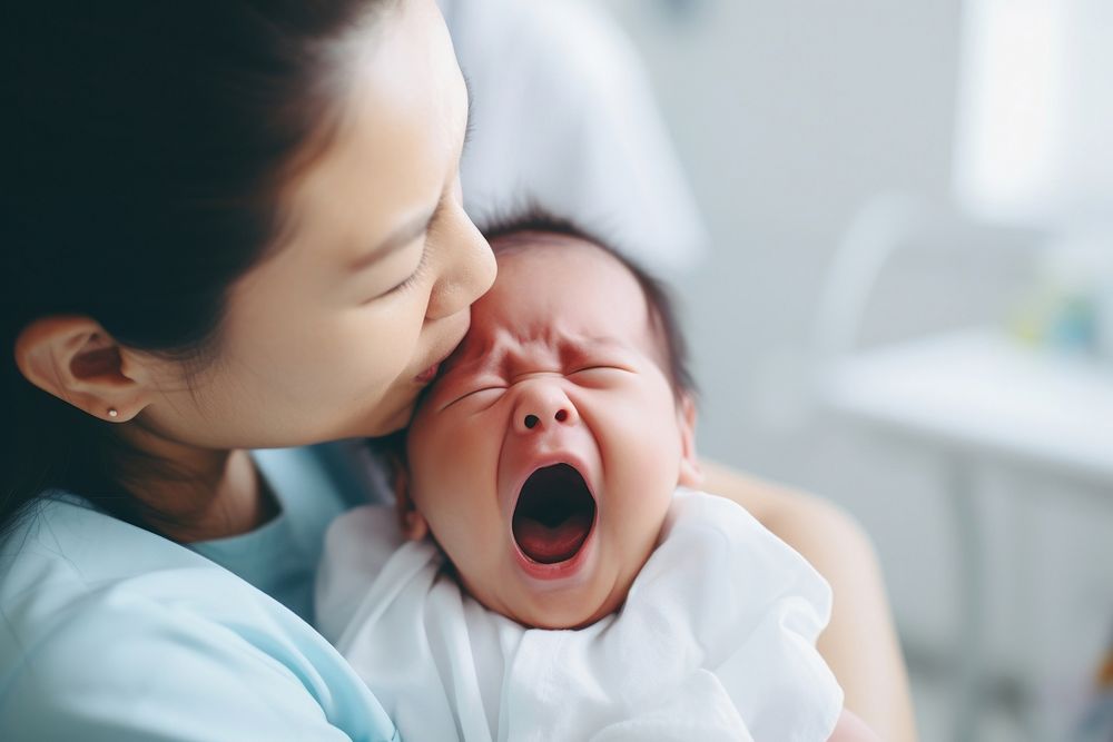 Baby hospital yawning crying. AI generated Image by rawpixel.