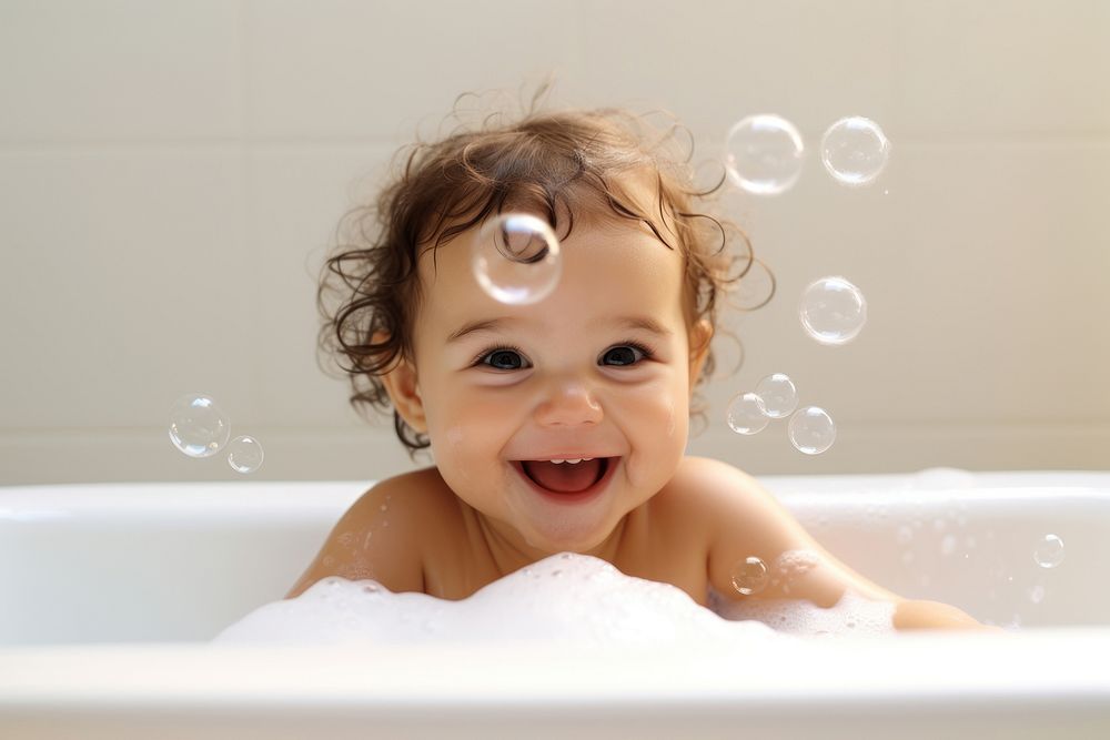 Bubble baby portrait bathing. AI generated Image by rawpixel.