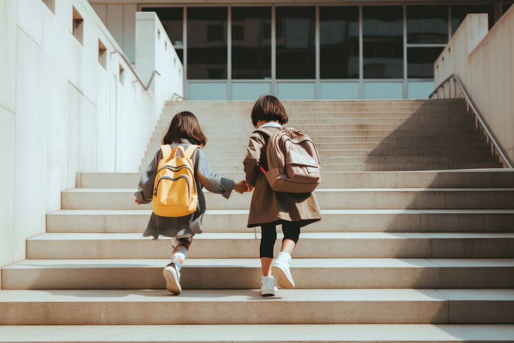 Backpack building walking stairs. AI generated Image by rawpixel.