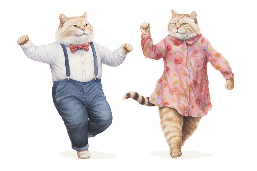 Couple cat dancing drawing mammal animal. 