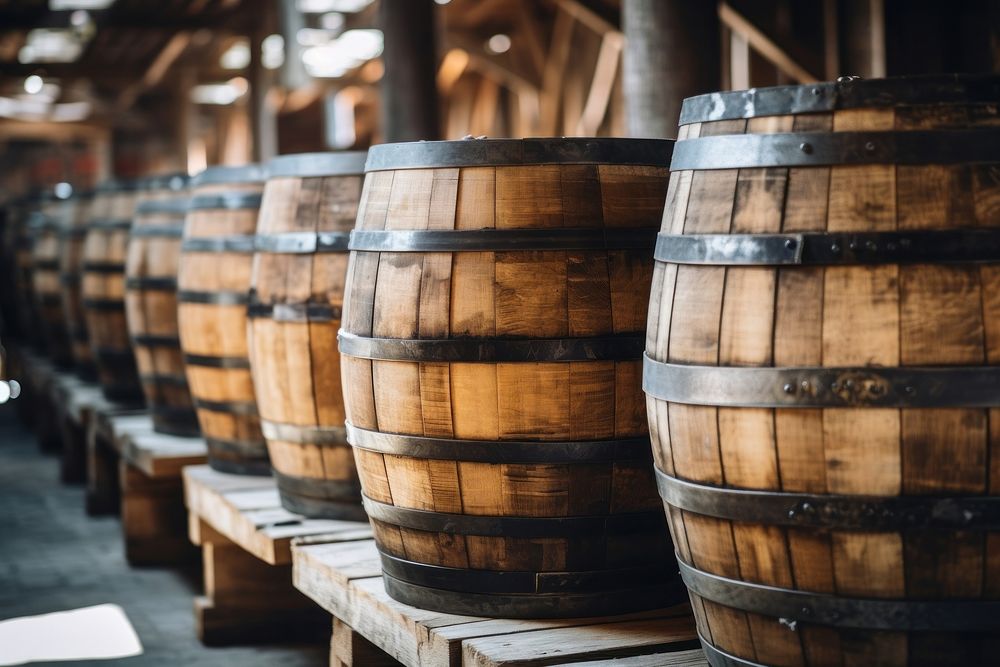 Wooden barrels wine membranophone refreshment. AI generated Image by rawpixel.