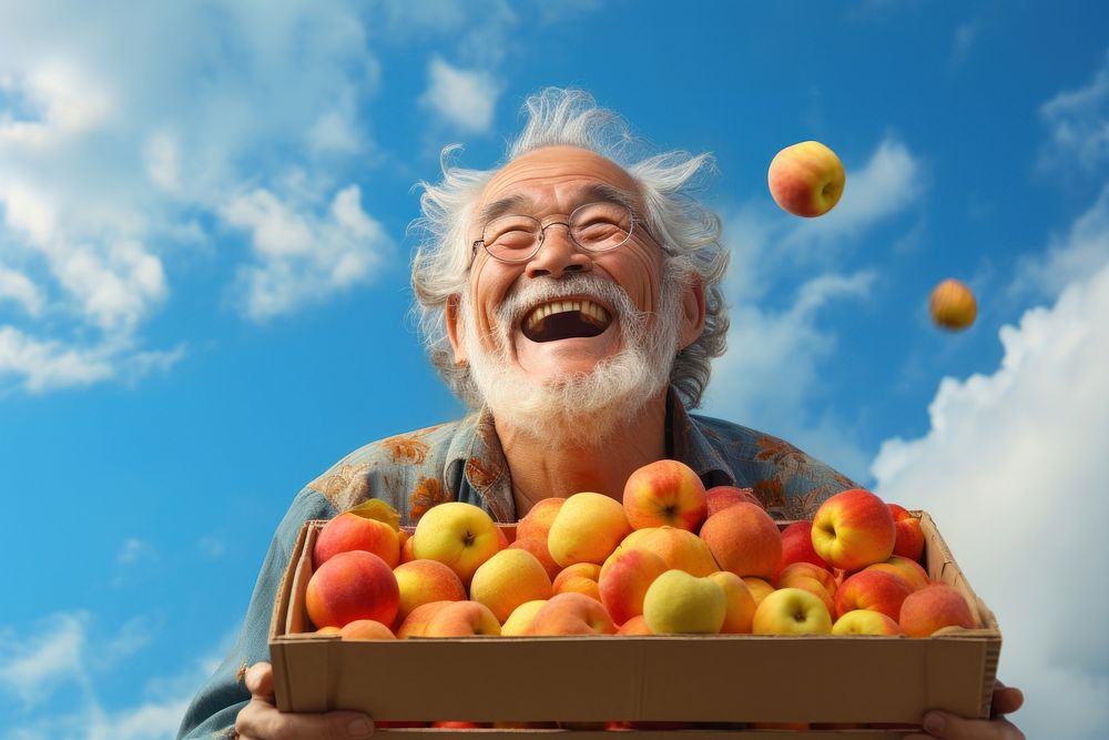 Laughing fruit happy food. 