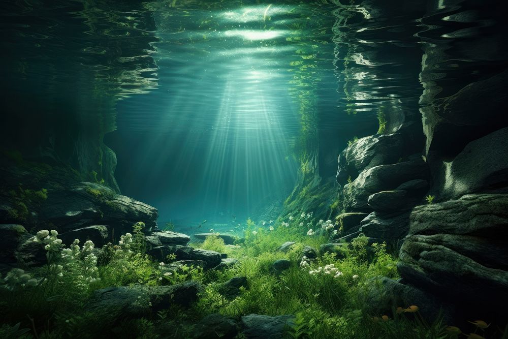 Underwater underwater green outdoors. AI generated Image by rawpixel.