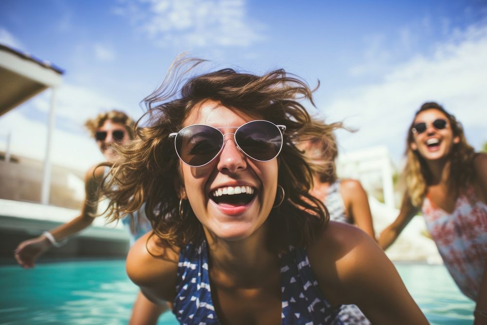 Woman party photography sunglasses laughing. AI generated Image by rawpixel.