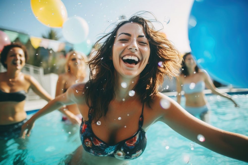 Swimming laughing adult party. AI generated Image by rawpixel.