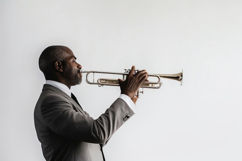 Man playing trumpet musician adult horn. 