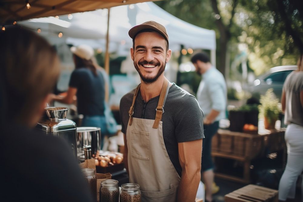 Farmer market smiling adult smile. 