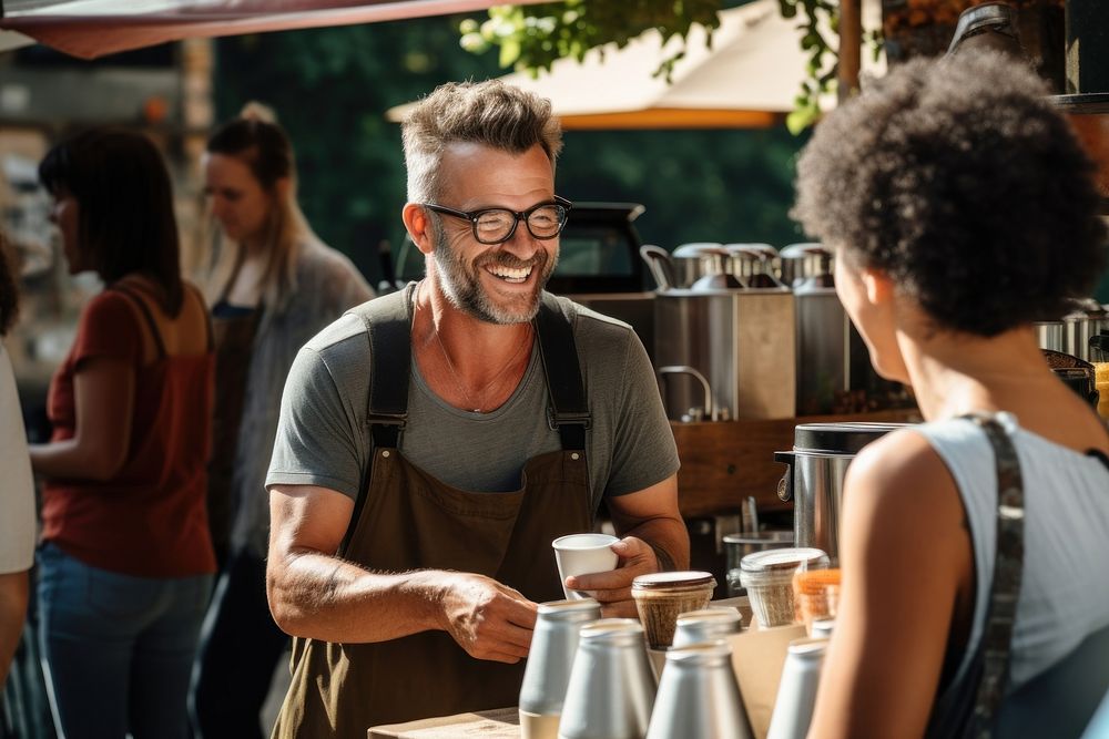 Coffee customer smiling market. AI generated Image by rawpixel.