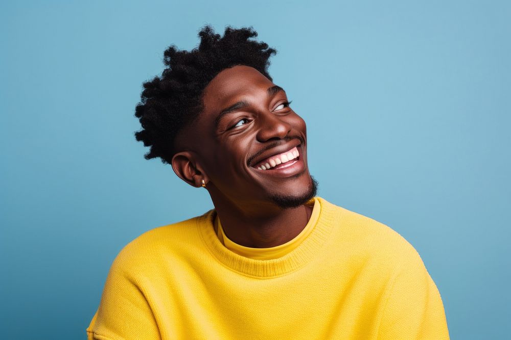A black young man look away laughing yellow person. AI generated Image by rawpixel.