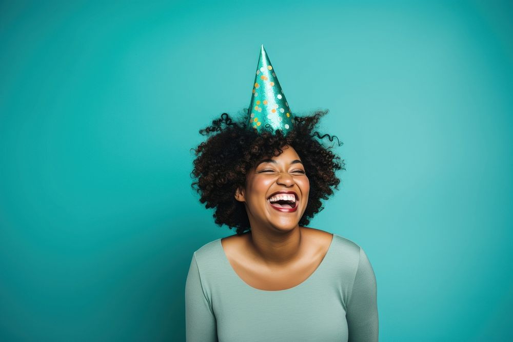 Woman wearing party hat laughing adult celebration. AI generated Image by rawpixel.