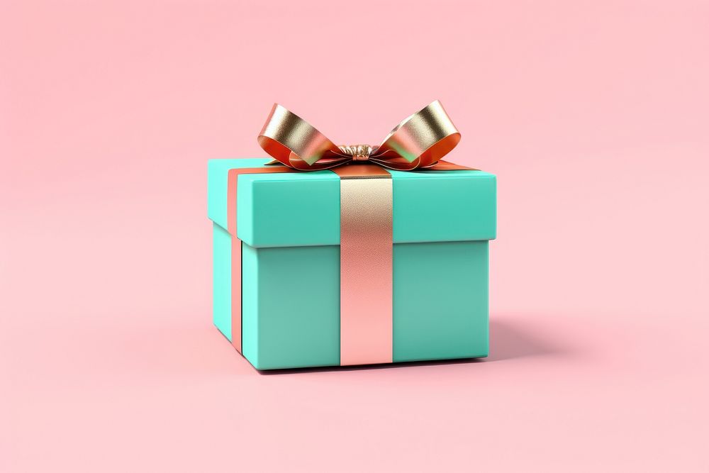 A turquoise gift box pink bow anniversary. 