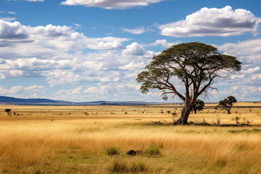 African savanna landscape grassland outdoors. AI generated Image by rawpixel.