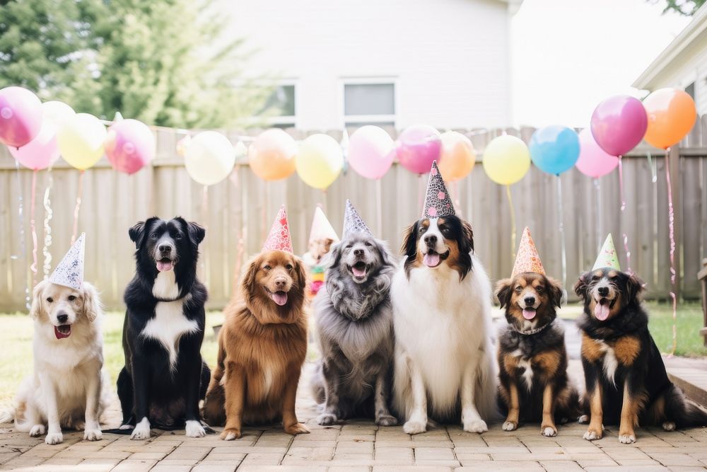 Dog birthday party outdoors balloon mammal. AI generated Image by rawpixel.