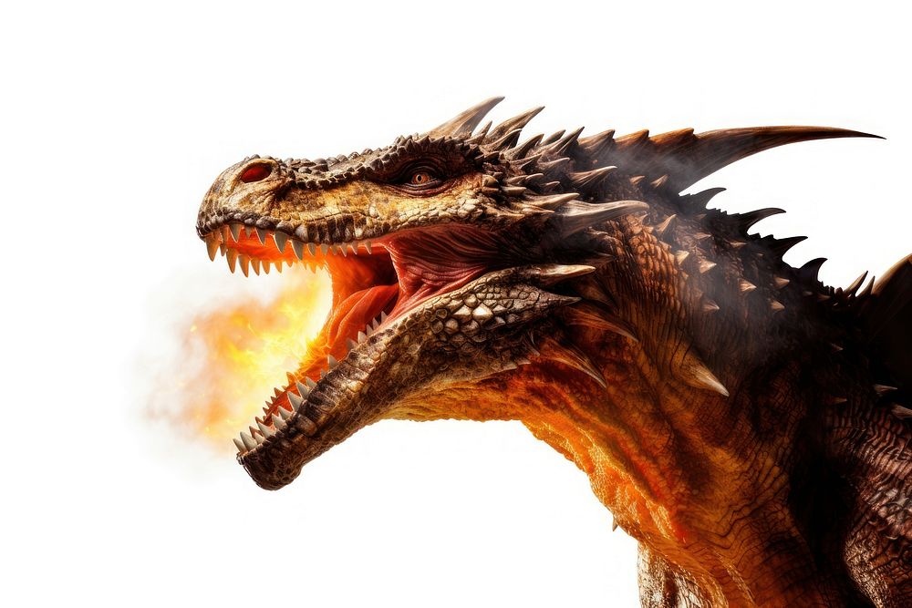 Fire breathing dragon dinosaur reptile animal. AI generated Image by rawpixel.