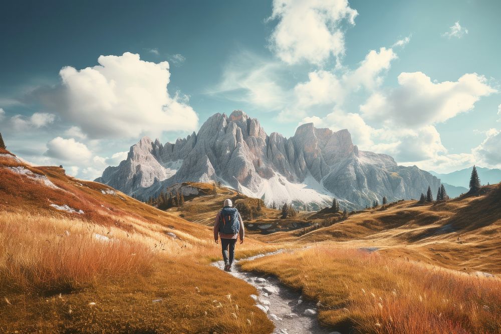Hiking landscape adventure outdoors. AI generated Image by rawpixel.
