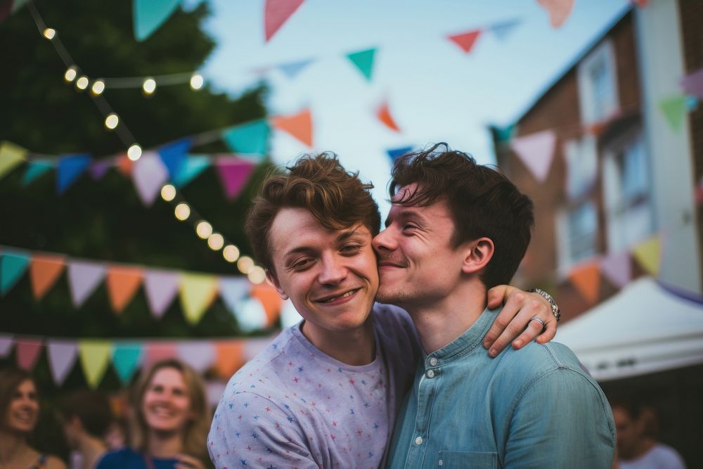 Lgbt party photography portrait kissing. AI generated Image by rawpixel.