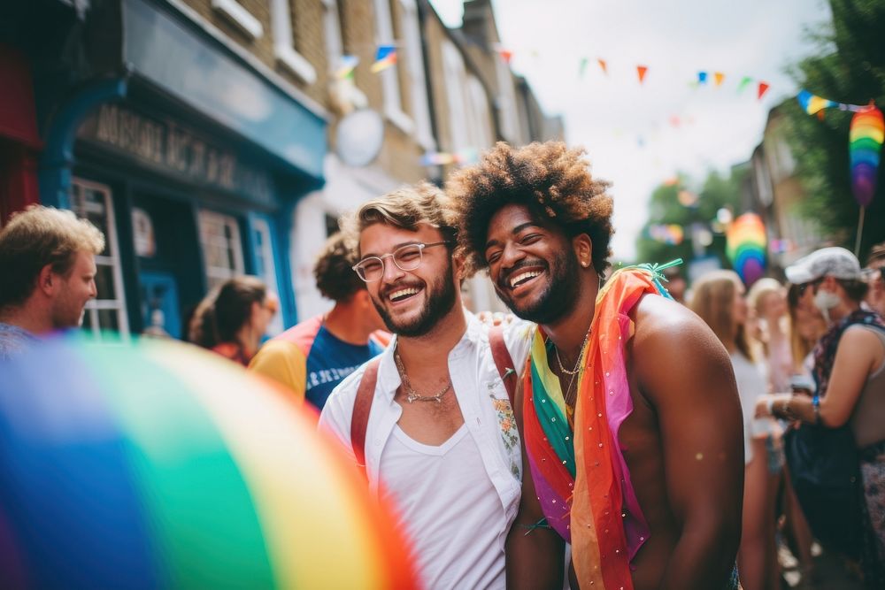 Lgbt party parade adult togetherness. AI generated Image by rawpixel.