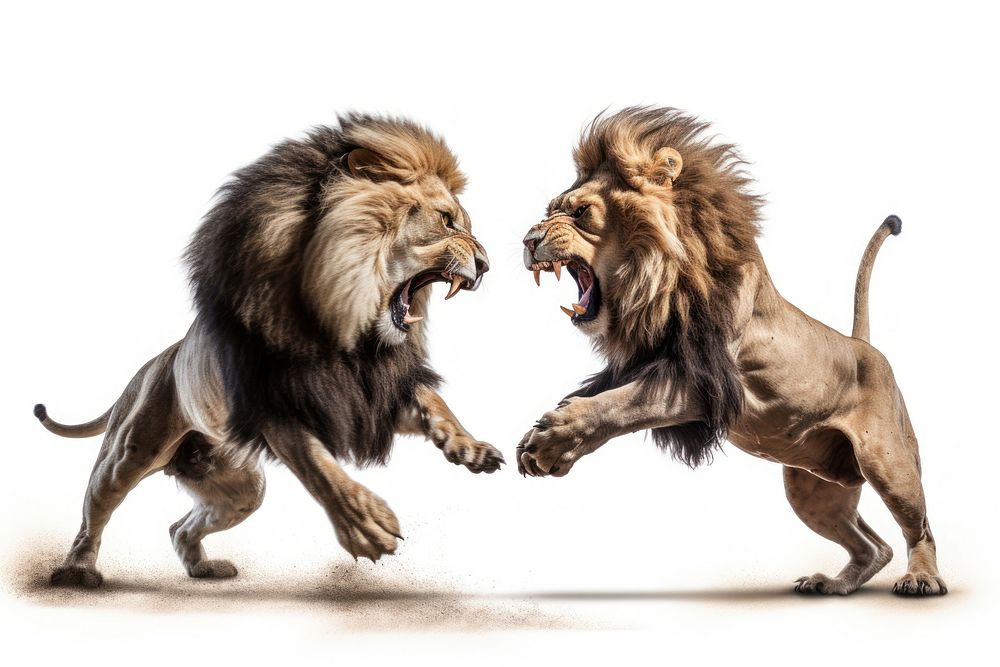 Lion fight wildlife mammal animal. AI generated Image by rawpixel.