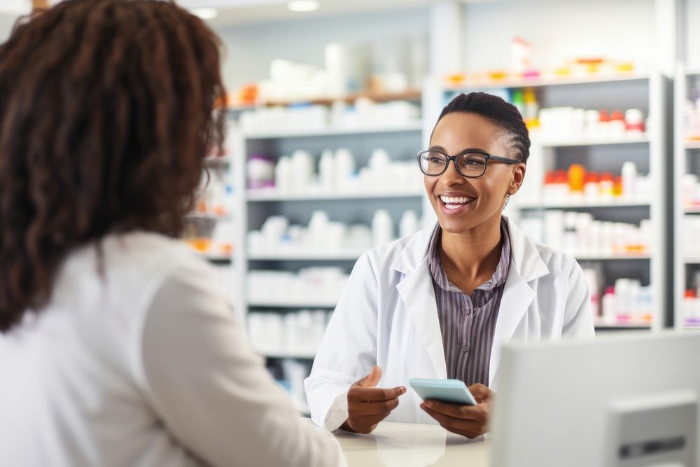 Middle age female pharmacist customer pharmacy medical. AI generated Image by rawpixel.