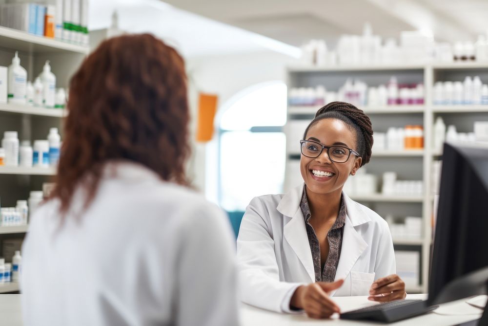Middle age female pharmacist pharmacy customer medical. AI generated Image by rawpixel.