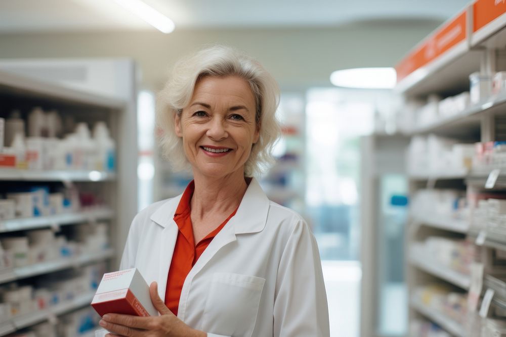 Middle age female pharmacist pharmacy medical adult. AI generated Image by rawpixel.