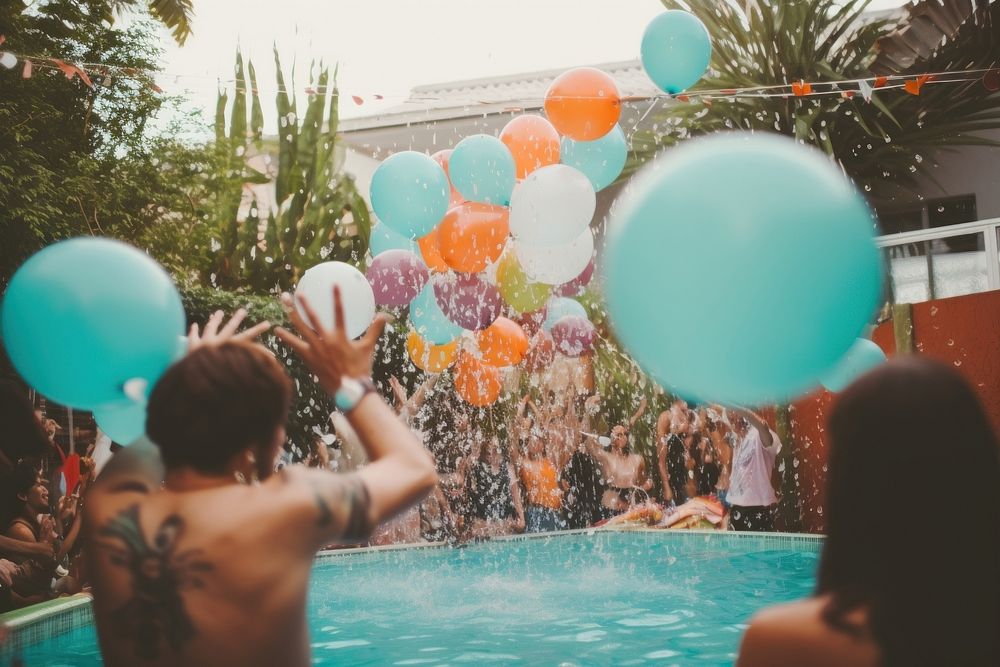 Party swimming balloon people. AI generated Image by rawpixel.