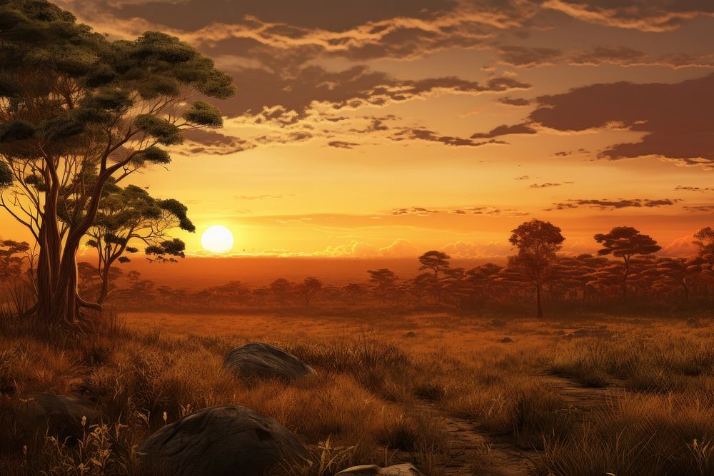Savannas sunset landscape sunlight. AI generated Image by rawpixel.