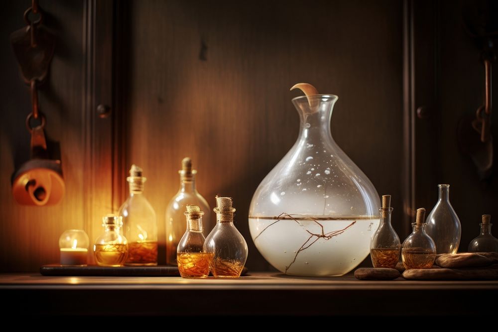 Potion shop bottle glass light. AI generated Image by rawpixel.
